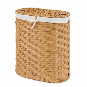 Natural Handwoven Oval Double Laundry Hamper with Liner