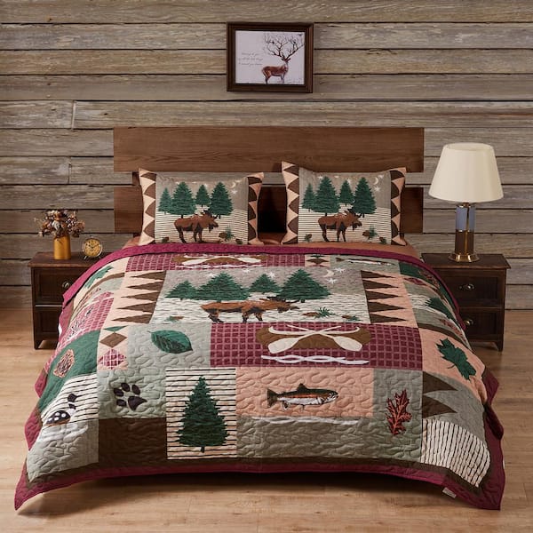 Greenland Home Fashions Moose Lodge 3-Piece Multicolored Full/Queen Quilt Set