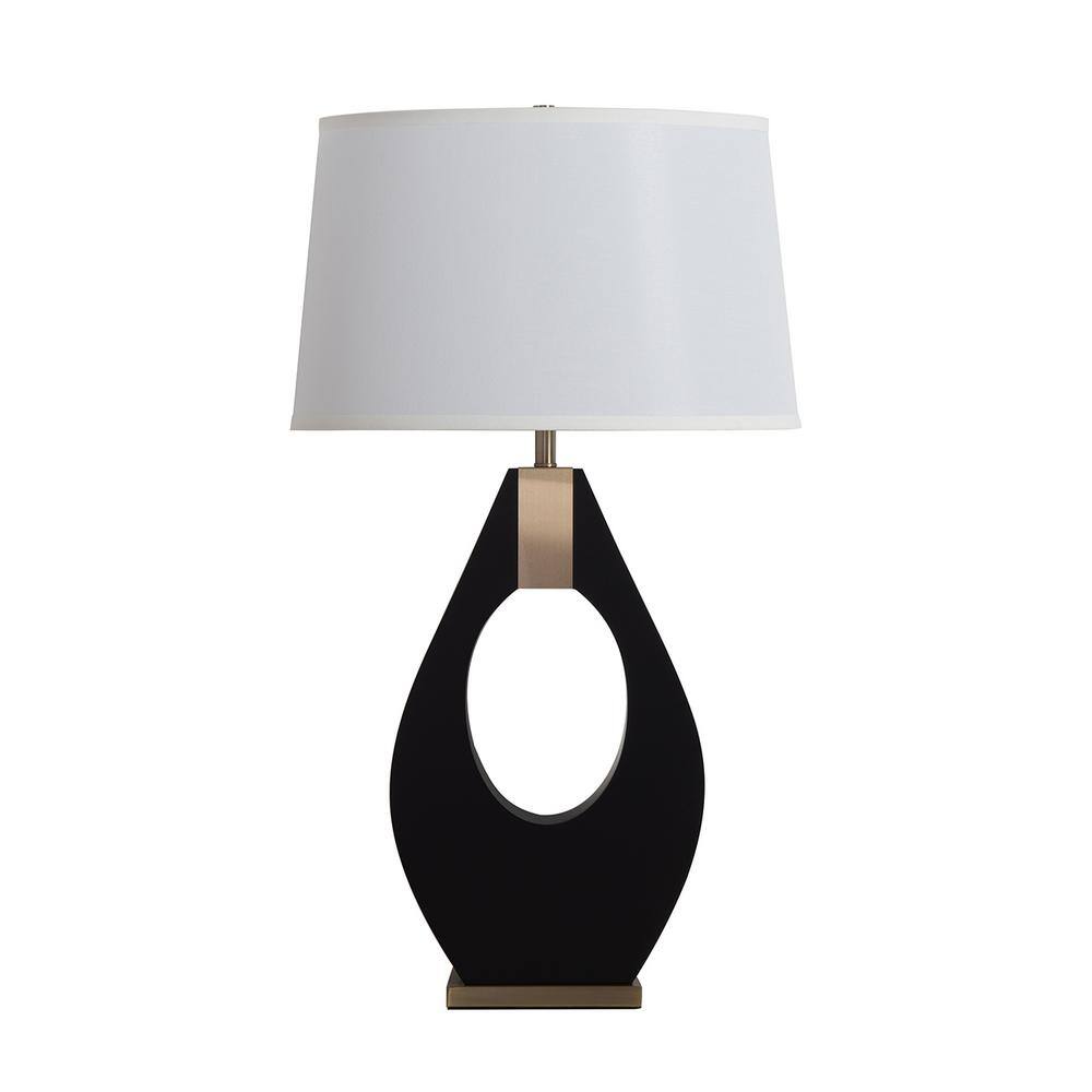 Ebony and Weathered Brass Table Lamp with White Linen Shade