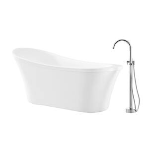 Ruby 65 in. Acrylic Slipper Flatbottom Non-Whirlpool Freestanding Bathtub in White with Faucet in Chrome