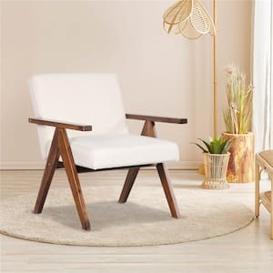 Beige Sponge Accent Chair with Solid Acacia Wood Frame