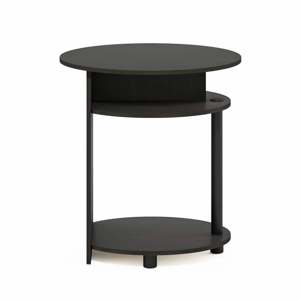 Walnut Round Multifunction Pedestal End Table