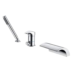 Modern Single Handle Deck Mount Roman Tub Faucet with Hand Shower in Chrome