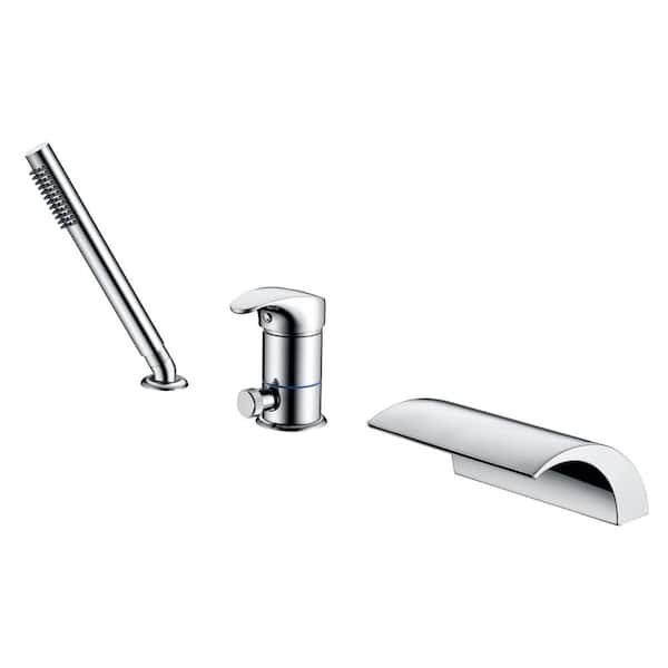 SUMERAIN Modern Single Handle Deck Mount Roman Tub Faucet with Hand Shower in Chrome