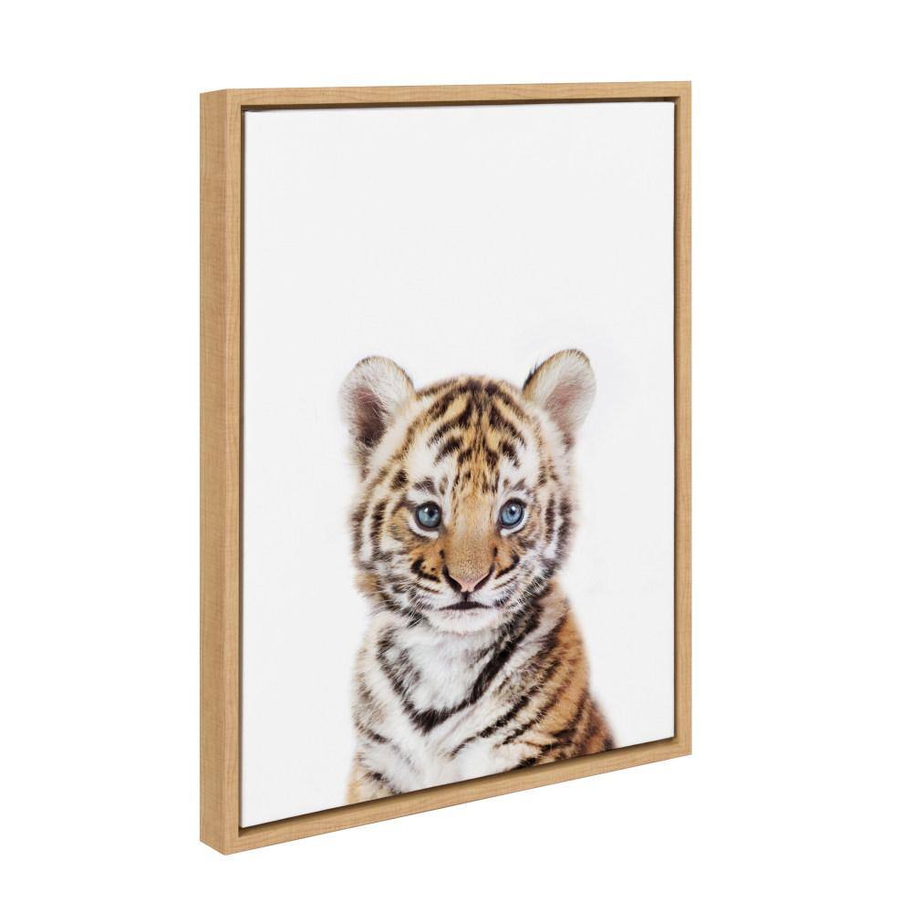 Natural Framed Canvas Wall Art with Baby Tiger Portrait, 18" x 24"