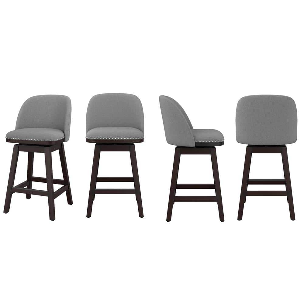 Gray Faux Leather and Wood Swivel Counter Height Bar Stools, Set of 4
