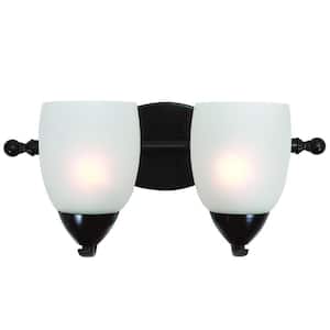 Mirror Lake 2-Light Oil Rubbed Bronze Bathroom Vanity Light with White Etched Glass Shade