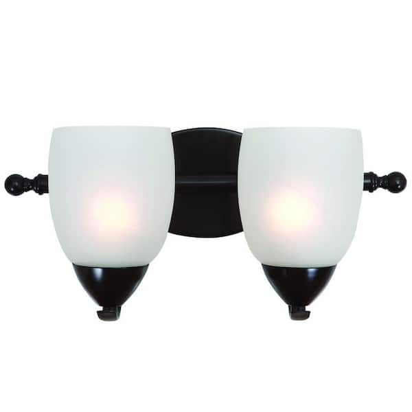 Mirror Lake 2-Light Oil Rubbed Bronze Bathroom Vanity Light with White Etched Glass Shade