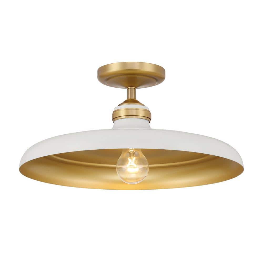 Crowne 16 in. 1-Light Off-White Cream and Legacy Brass Vintage Semi-Flush Mount with Round Metal Shade, No Bulb Included price history on PriceWatchPro