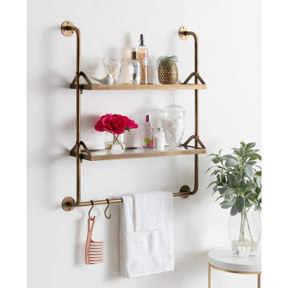 Marit Gold Luxe 28" Floating Wall Shelf with Glass Tiers