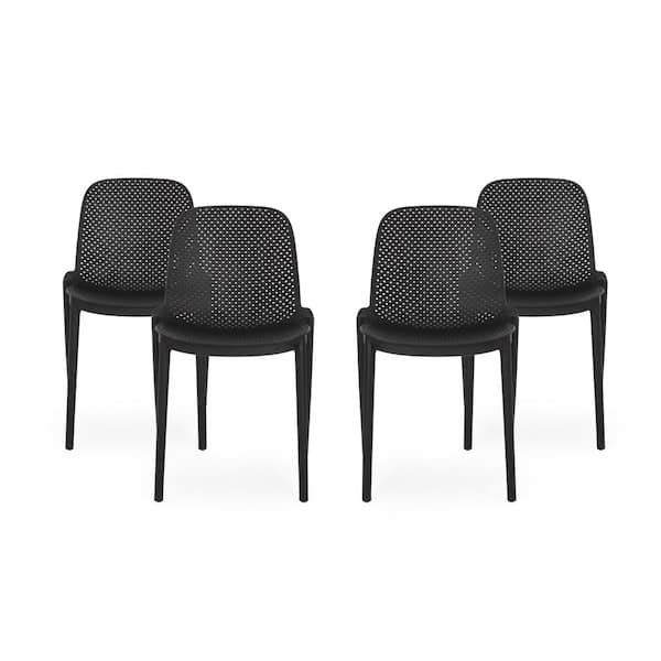 Noble House Ivy Black Stackable Plastic, Black Plastic Outdoor Dining Chairs