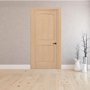 36 in. x 80 in. 2-Panel Round Top Unfinished Red Oak Wood Pre-Bored Interior Door Slab