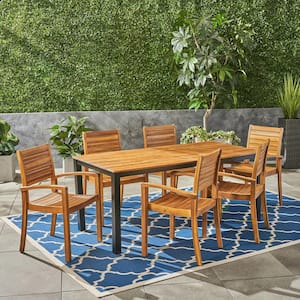 Barstow Teak Brown 7-Piece Wood Outdoor Dining Set