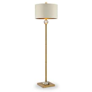 63. 25 in. Matte Gold 1-Light Standard Floor Lamp for Living Room with Off-White Drum w/Gold Lining Shade