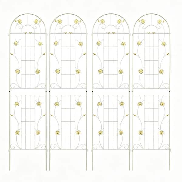Daisy Bird 86.7 in. Metal Arched Panel Trellis, Cream White Garden Screen Trellis(4-Pack)