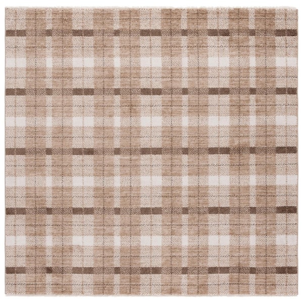 Oxford Plaids 7 ft. x 7 ft. Beige/Brown Geometric Plaid Square Area Rug