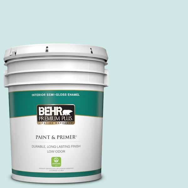 BEHR PREMIUM PLUS 5 gal. Home Decorators Collection #HDC-WR14-5 Icicle Mint Semi-Gloss Enamel Low Odor Interior Paint & Primer