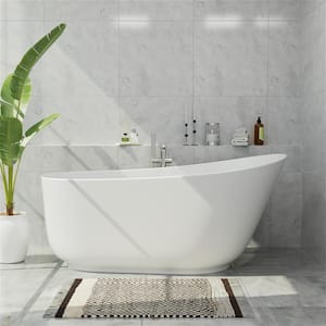 59 in. x 30 in. Single Slipper Freestanding Soaking Bathtub in White Solid Surface