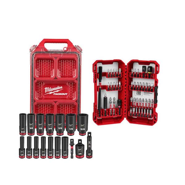 SHOCKWAVE Impact-Duty 3/8 in. Drive SAE Deep Well Impact PACKOUT Socket Set (17-Piece) & SHOCKWAVE Bit Set (45 PC)