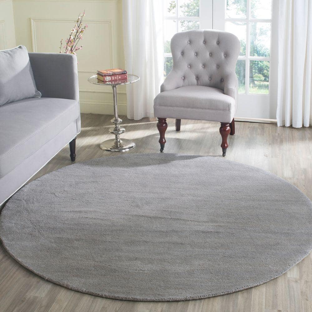 Himalaya Gray Round Hand-Tufted Wool Area Rug, 8'