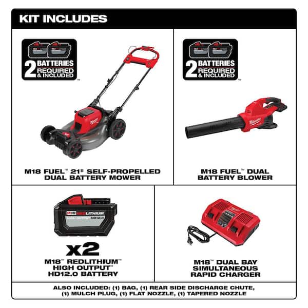 M18 FUEL Brushless Cordless 21 in. Walk Behind Self-Propelled Mower with (2) 12Ah Battery, Charger & Dual Battery Blower