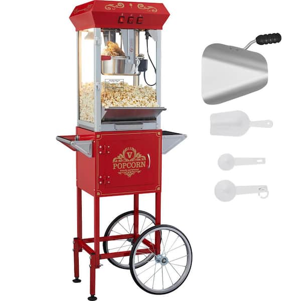 Popcorn Maker with Cart, 850W Popcorn Popper Machine 8 oz. Kettle Makes 48-Cups per Batch, Popcorn Machine Equipped, Red