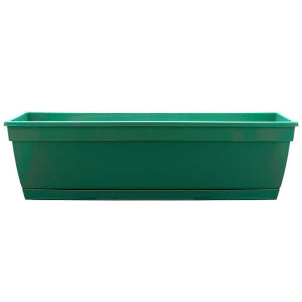 Dynamic Design Newbury 7.88 in x 23.75 in. Cadmium Green Resin Window Box with Saucer