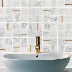 Cairo White 3.93 in. x 3.93 in. Square Joint Matte/Brushed Marble & Metal Mosaic Wall Tile Sample (0.11 sq. ft./Ea)