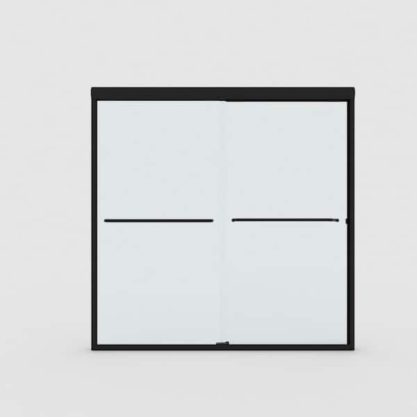 Vitrium 60 in. W x 56 in. H Sliding Semi-Frameless Tub Door in Matte Black with Clear Glass and Handles