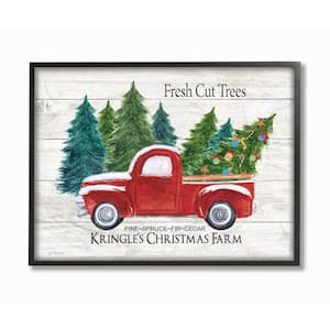 16 in. x 20 in. "Holiday Rustic White Fresh Cut Trees Red Pickup Christmas Farm" by Artist Jo Moulton Framed Wall Art