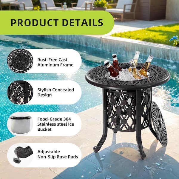 10.5 qt. Cooler Stainless Steel Ice Bucket/Pail Table Set Food Grade 304-Stainless Steel Hand Brushed Cast Aluminum