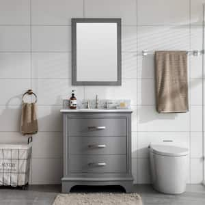 Monroe 30 in. W x 22 in. D Bath Vanity in Gray with Natural Marble Vanity Top in Carrara White with White Sink