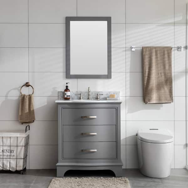 SUDIO Monroe 30 in. W x 22 in. D Bath Vanity in Gray with Natural Marble Vanity Top in Carrara White with White Sink