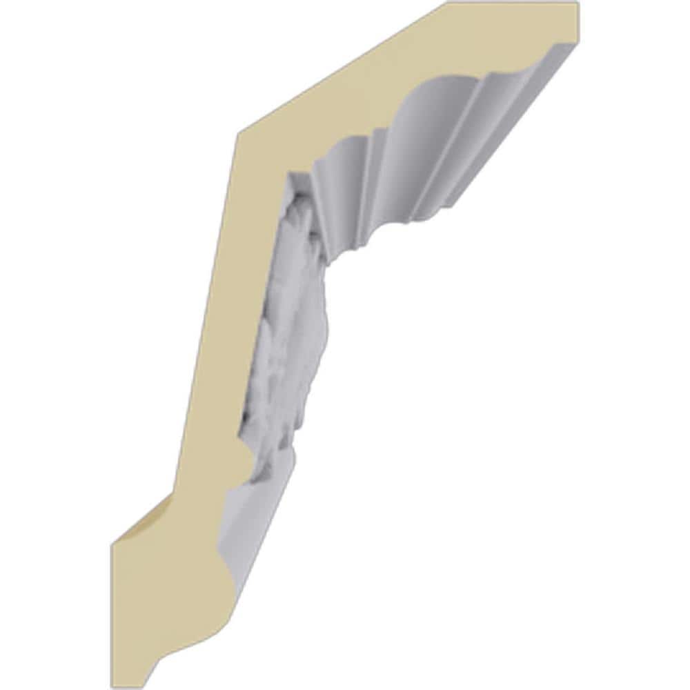 Primed White Polyurethane Rose Crown Moulding Sample, 12" Length