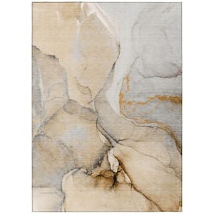 Beige 5 ft. x 8 ft. Abstract Indoor / Outdoor Area Rug