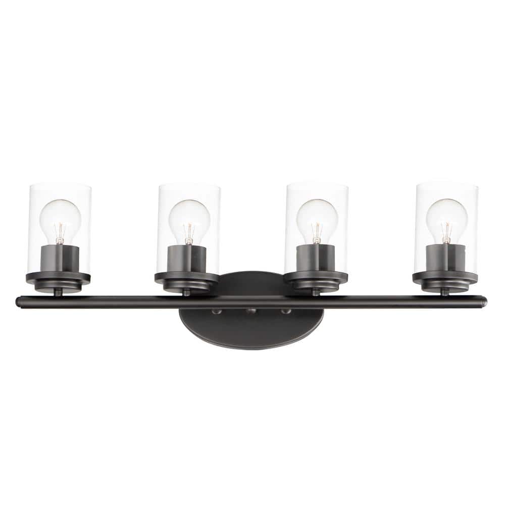 Black Glass 4-Light Outdoor Dimmable Vanity Fixture
