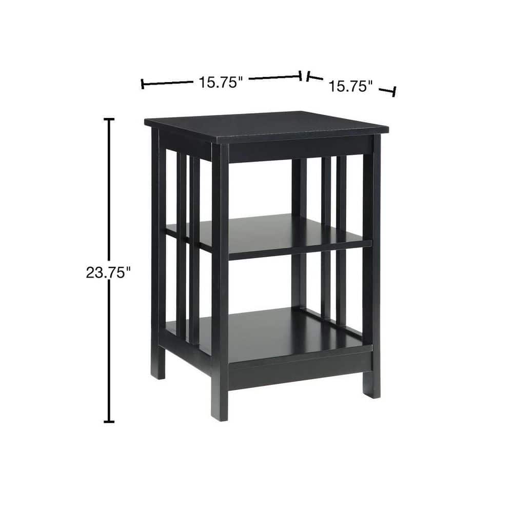 Black Rectangular Traditional Wood End Table with Shelves