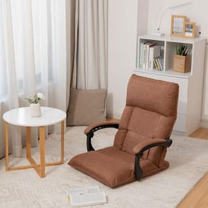 Brown 14-Position Linen Floor Chair Lazy Sofa with Adjustable Back Headrest Waist 26.5 in. x 29 in. x 29.5 in.