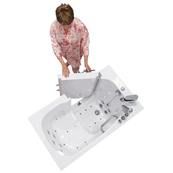 Deluxe 55 in. Walk-In Whirlpool and Air Bath Bathtub in White, Thermostatic Faucet, Digital Control, LH 2 in. Dual Drain
