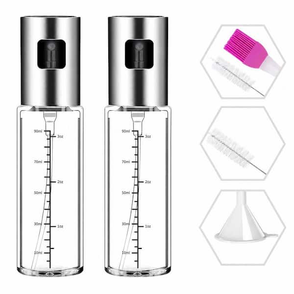 2-Pack 100 ml Transparent Glass Oil Sprayer Mister with Scale for Kitchen Use and BBQ