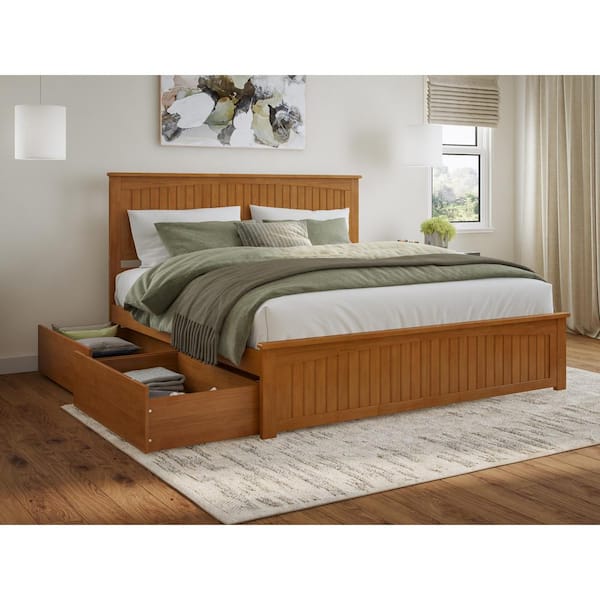 AFI Nantucket Light Toffee Natural Bronze Solid Wood Frame King Platform Bed with Matching Footboard and Storage Drawers