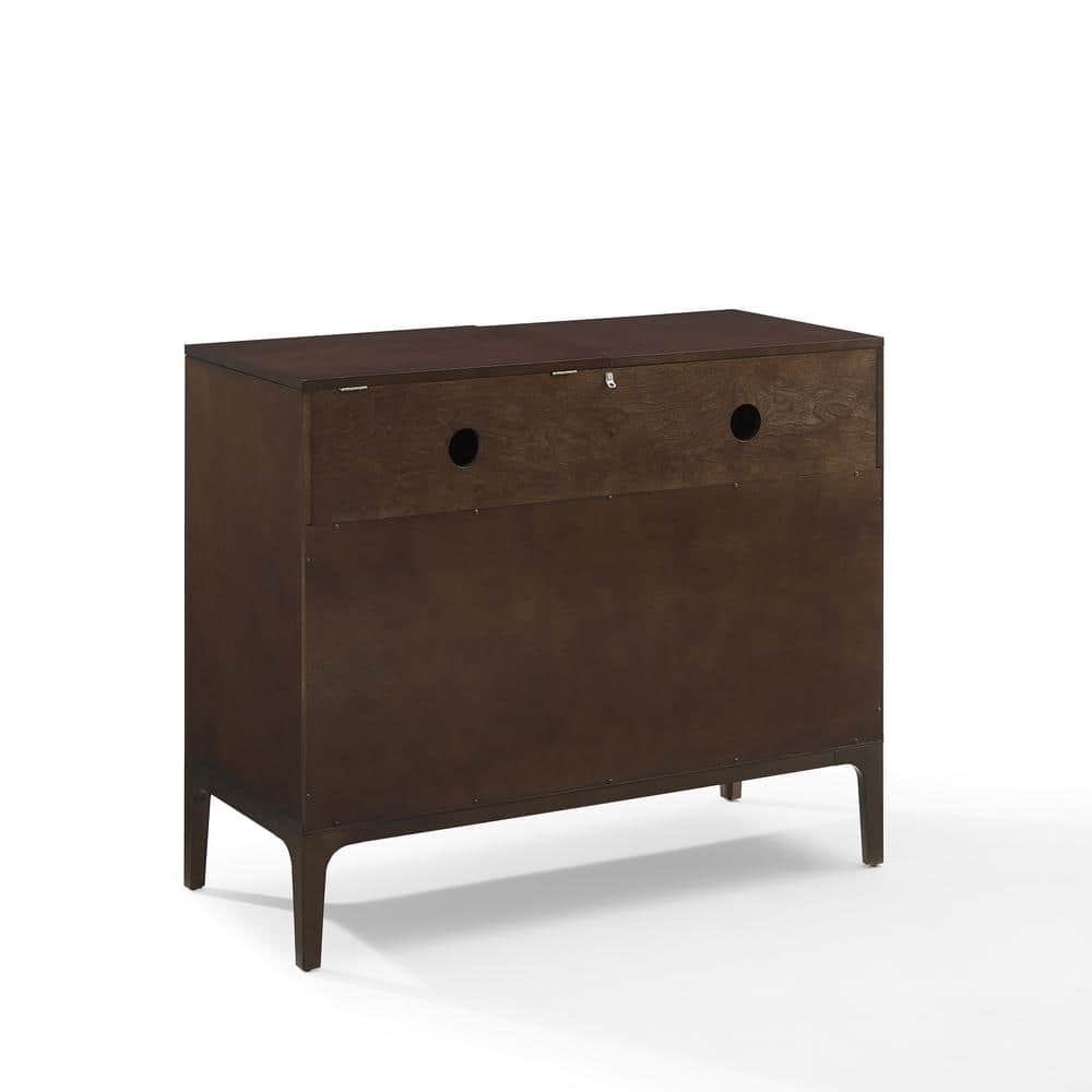 Sleek Dark Brown Slatted Media Console with Record Storage
