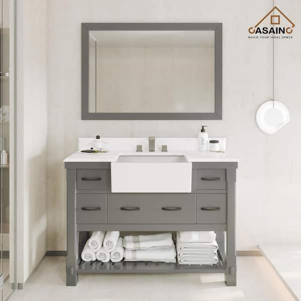 Casainc 48 In W X 21 In D X 35 In H Freestanding Single Sink Bath Vanity In Gray With Carrara 9957