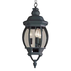 Parsons 3-Light Black Hanging Outdoor Pendant Light Fixture with Clear Glass
