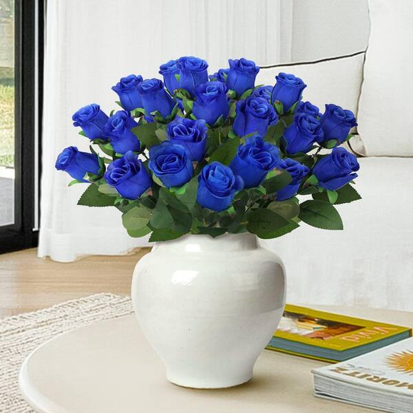 LIVING LUXURY 19.5 in. Royal Blue Artificial Rose Bud Flower Stem