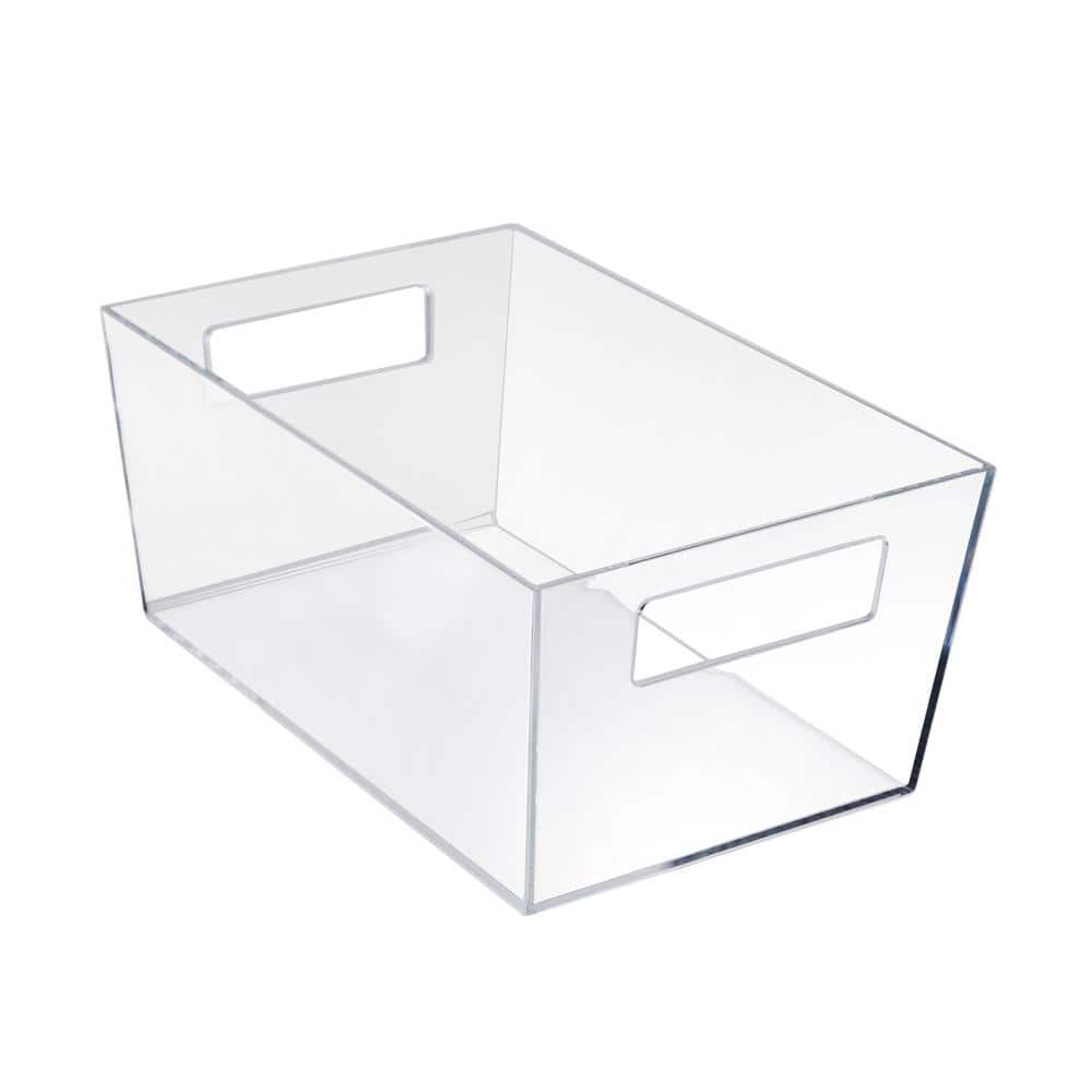 2 x Crystal Clear Acrylic Container 25x10CM Tall Storage Fridge Food Office  Tray