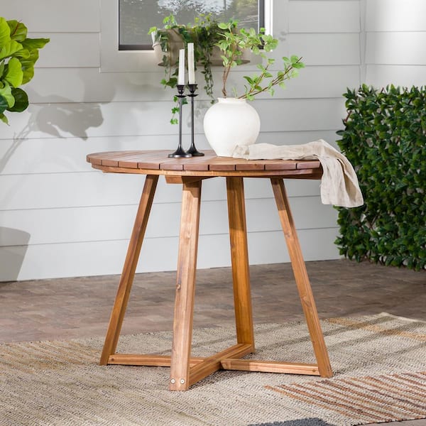 ToolCat 36 in. Brown Round Acacia Wood Patio Outdoor Dining Table with Slat-Top