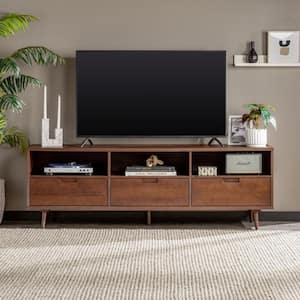 70 in. Walnut Solid Wood Boho Modern 3-Drawer TV Stand Fits TVs up to 80 in.