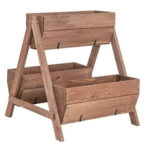 21 in. x 8 in. x 8.5 in. Brown Fir Wood Vertical Raised Garden Bed Planter Stand with 3-Planter Boxes