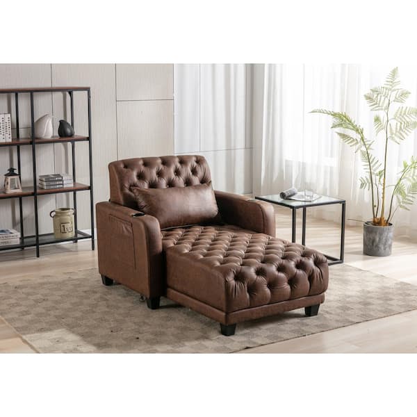 HOMEFUN Modern Tufted Brown PU Leather Electric Adjustable Sofa Chaise Lounge with Wireless Charging